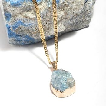 Gempro Pear Blue Druzy Pendant for Women
