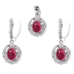 Gempro 925 Sterling Silver Red Crystal Pendant Earrings Set for Women