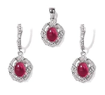 Gempro 925 Sterling Silver Red Crystal Pendant Earrings Set for Women