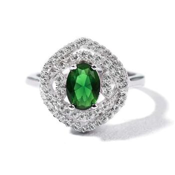Gempro 925 Silver Hallmark Oval Green Crystal Finger Rings for Women (US Size 9)