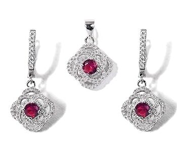 Gempro 925 Sterling Silver Red Crystal Pendant Earrings Set for Women