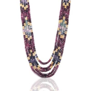 Gempro Precious Faceted Ruby Emerald and Sapphire Gemstone 5 Layered Necklace for Women