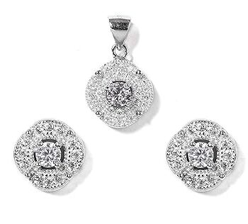 Gempro 925 Silver Center Design White Crystal Pendant Earrings Set for Women