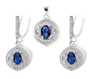 Gempro 925 Silver Blue Marquess Illusion Crystals Pendant Earrings Set for Women