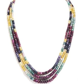 Gempro Precious Genuine Ruby Emerald Sapphire Gemstone 3 Layered Necklace for Women
