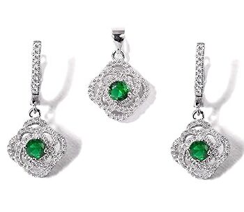 Gempro 925 Silver Green Crystal CZ Pendant Earrings Set for Women