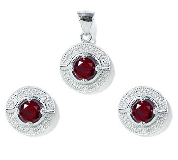 Gempro 925 Silver Red Pave Crystal Pendant Earrings Set for Women