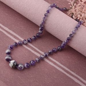 Gempro Natural Amethyst Round Loose Beads Graduated Necklace – Timeless Elegance with a Touch of Luxury