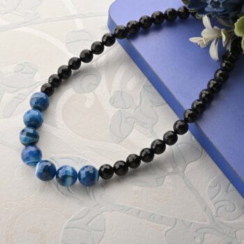 Gempro Black Onyx with Blue Lace Agate Beads Necklace - Stunning Contrast Gemstone Jewelry for Every Occasion