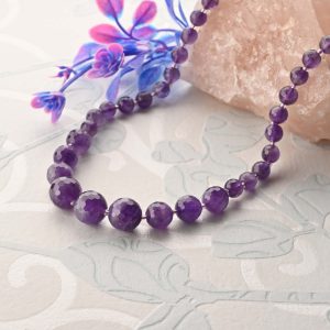 Gempro Luxe Amethyst Faceted Round Beaded Elegance Necklace
