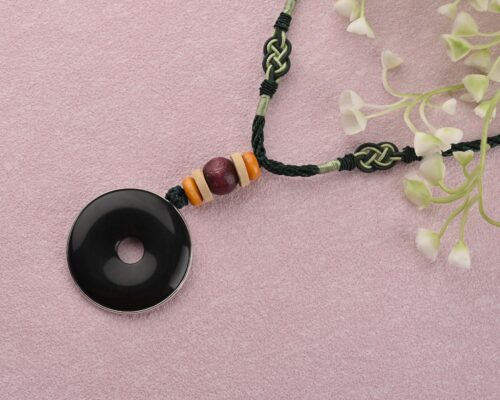 Gempro Unique black Jasper Slice Cord Necklace length 26 inches