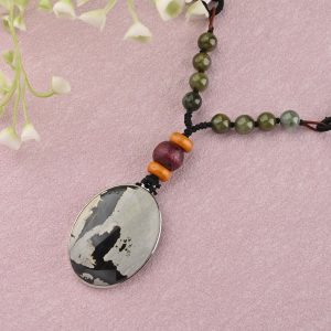 Unique Coffee Bean Jasper Slice Cord Necklace length 26 inches