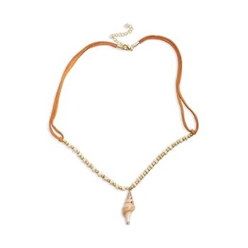 Gempro Spiral Shell Pendant Jasper wheel Bead Necklace, finished with leather cord for Women & Girl