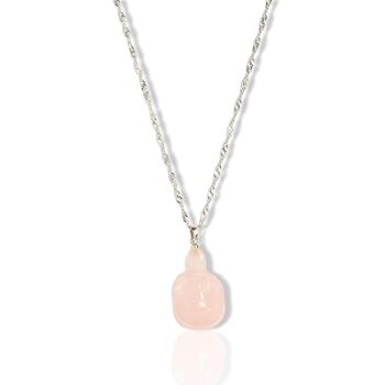 Gempro Genuine Rose Quartz Gemstone Chain Pendant For Women, Pink