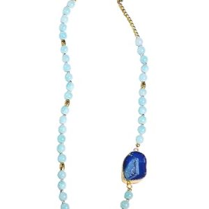 Gempro Women Blue Agate Pendant With Aqua Blue Bead For Women & Girl