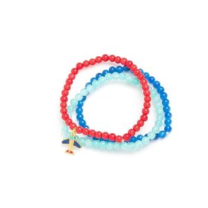 Gempro Blue and Red Quartz Gemstone Strechable Bracelet for Kids