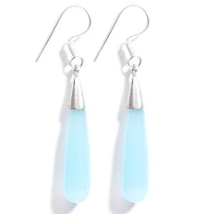 Gempro 925 Silver Certified Aqua Blue Chalcedony Gemstone Party Drop Earrings for Women (Blue)