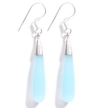 Gempro 925 Silver Certified Aqua Blue Chalcedony Gemstone Party Drop Earrings for Women (Blue)
