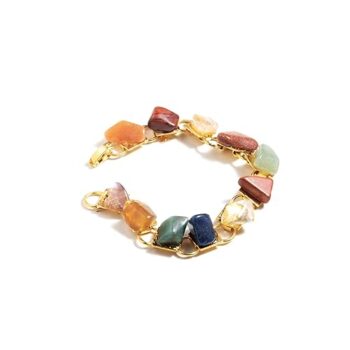 Gempro Gemstone Vintage Link Bracelet with Eleven Natural, Polished Rock Gem Stones