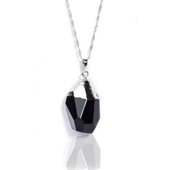 Gempro Genuine Raw Faceted Smokey Quartz Gemstone Electroplated Silver Chain Pendant for Women