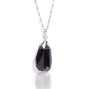 Gempro Genuine Raw Faceted Smokey Quartz Gemstone Electroplated Silver Chain Pendant for Women