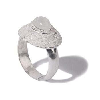 Gempro 925 Silver Natural Oval Moonstone Rings for Women (Size US 7)