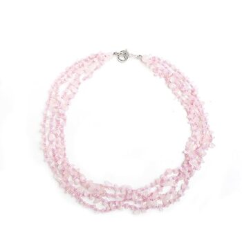 Gempro Gemstone Statement Multistrand Rose Quartz with Pink Glass Beads Necklace