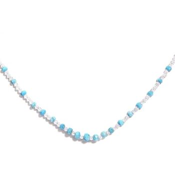 Gempro Export Quality Genuine White Topaz Turquoise Gemstones Sleek Necklace for Women