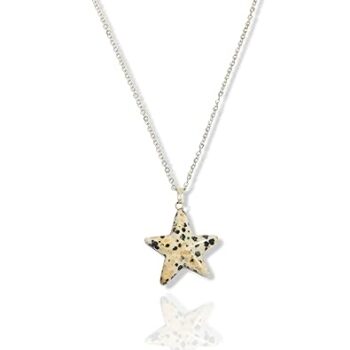 Gempro Genuine Dalmatian Gemstone Silver Chain Star Pendant Necklace For Girls,