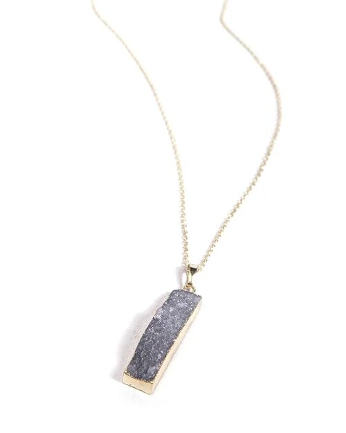 Gempro Certified Natural Dyed Quartz Purple Druzy Bar Gold Tone Chain Pendant for Women - Image 3