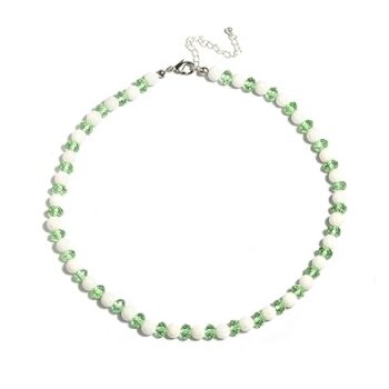 Gempro White Agate and Green Crystal Beaded Strand Necklace for Women