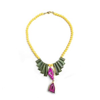 Gempro Women Genuine Pink Agate with Green Agate Gemstone Pendant for Women & Girl