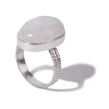 Gempro Natural Moonstone 925 Silver US Size 7.0 Finger Ring for Women
