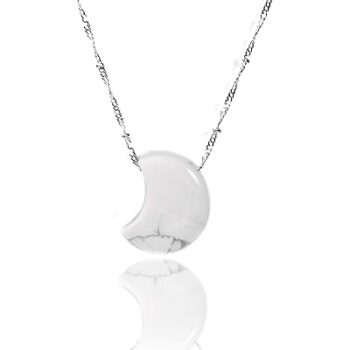Gempro Genuine Gemstone Howlite Moon Silver Chain Pendant for Women