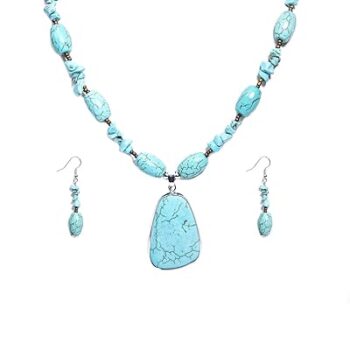 Gempro Girls/Women's Turquoise Silver Plated Pendant Earring Set (Blue)