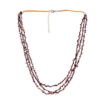 Gempro Certified Amethyst Gemstone 3 Layer Fortune Necklace for Women, Purple