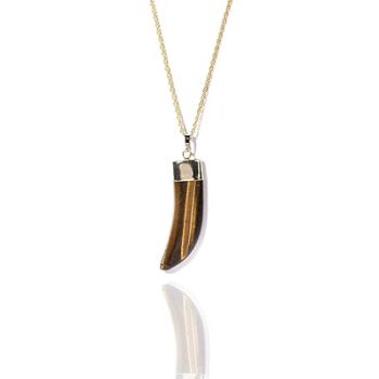 Gempro Genuine Tiger's Eye Gemstone Healing Point Gold Tone Chain Pendant for Women