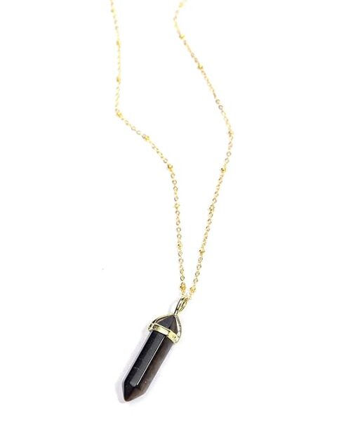 Gempro Tiger’s Eye Crystal Point Gold Tone Chain Pendant for Women - Image 5