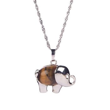 Gempro Certified Tigers Eye Elephant Pendant Necklace for Women