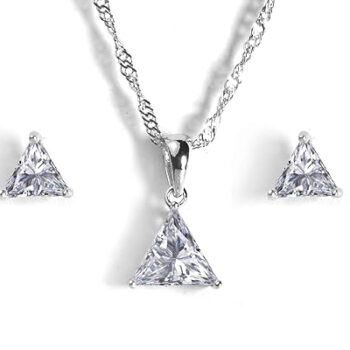 Gempro AAA Grade American Diamonds Solitairer Rhodium Chain Pendant Necklace Earrings Jewelry Sets for Women