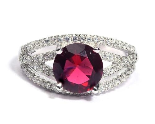 Gempro 925 Silver Hallmark Red Crystal Finger Ring for Women (US Size 6) - Image 3