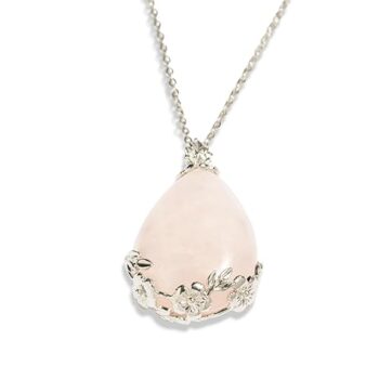 Gempro Rose Quartz Gemstone Pendant With Rose and Leaf Design Finish For Women & Girl