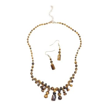 Gempro Genuine Tiger's Eye Statement Necklace Set for Her