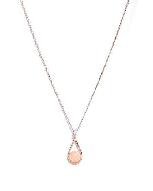 Gempro Genuine Rose Quartz Gemstone Round Drop Chain Pendant Necklace for Women - Image 4