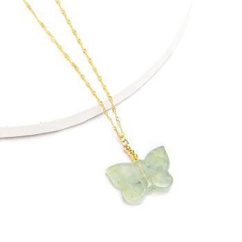 Gempro Green Amethyst Gemstone Butterfly Pendant With Golden chain For Women & Girl