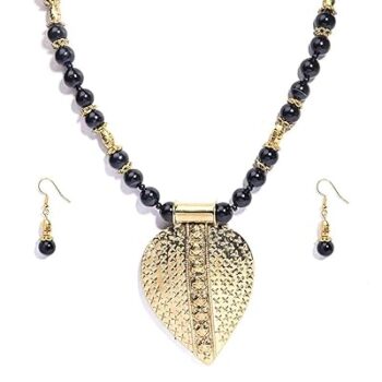 Gempro Genuine Black Onyx Gemstone Antique Gold Plated Necklace Earring Set for Women