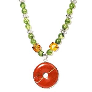 Gempro Gemstones Genuine Jasper Donut Pendant Necklace for Women