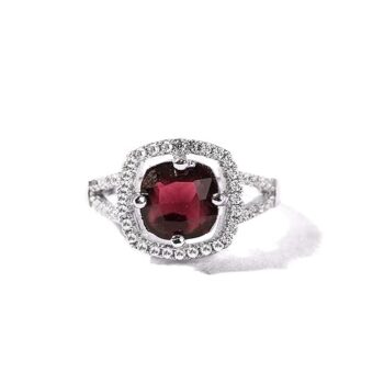 Gempro 925 Silver Hallmark Red Crystal Finger Ring for Women (US Size 7.5)