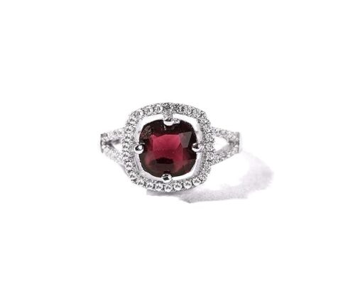 Gempro 925 Silver Hallmark Red Crystal Finger Ring for Women (US Size 7.5)