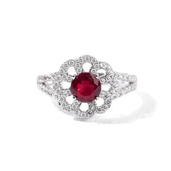Gempro 925 Silver Hallmark Elegant Style Crystal Ring for Women (Red_US Size 7)